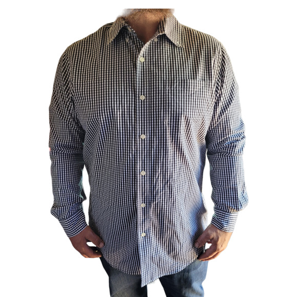 Chaps Other - CHAPS mens black white gingham check plaid stretch cotton button down shirt sz l